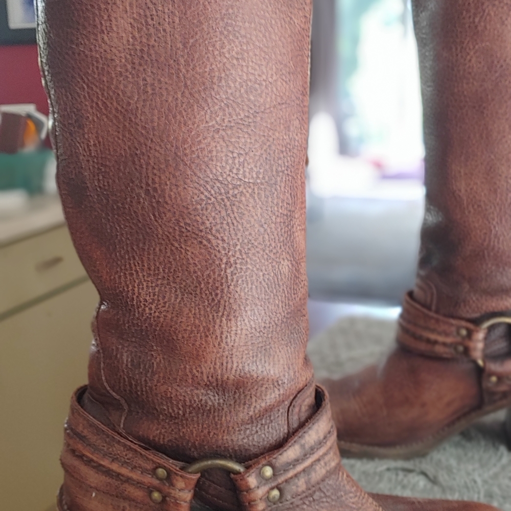 Frye tall Carmen Harness leather boots. Gorgeous lush leather boots.